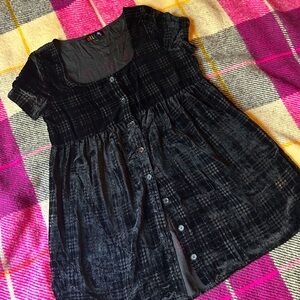 dELiA’s Black Velvet Houndstooth Shirt Dress - Size L - short, semi see through